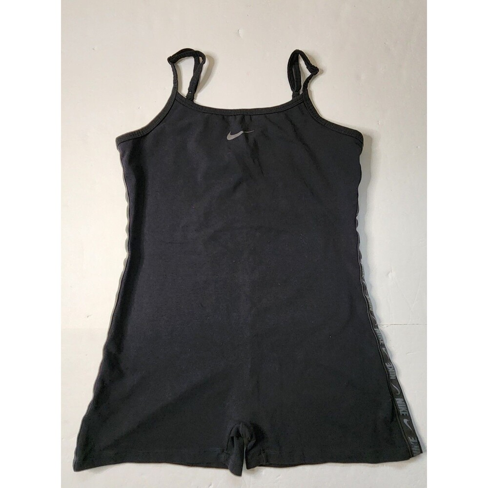 Nike Repeat Tape Unitard Womens Large Black Romper Shorts Logo Tape Side